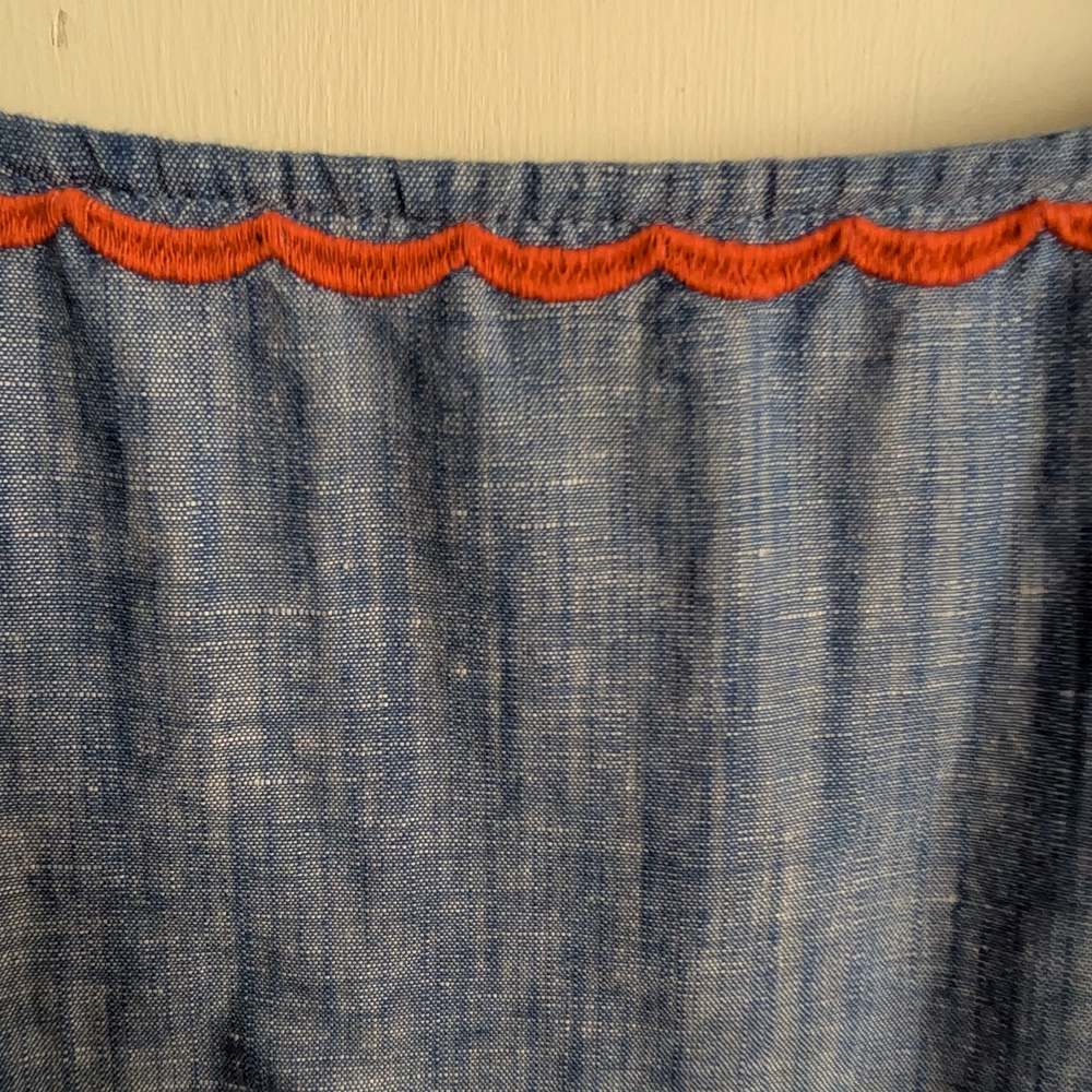 Talbots Blue Chambray Tropical Embroidered Blouse - Picture 7 of 7